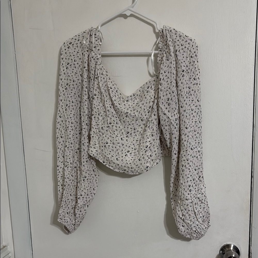 Love on a Hanger Cream Ruched Tie Front Crop Blouse